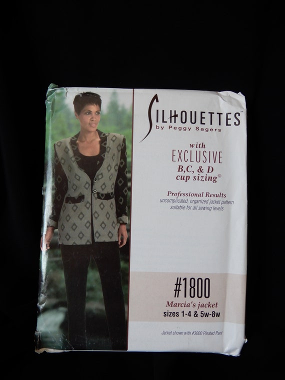 Garment Bust 40 60, Sizes 1 4 and 5W 8W, Marcia's Jacket, Silhouette 1800 ,  B, C and D Cups, Two Button, Curved, Narrow Collar 