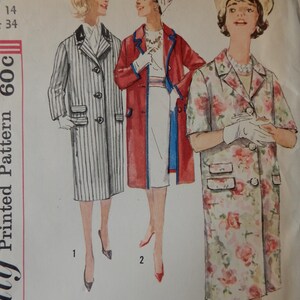 May include: Vintage sewing pattern for a coat. The pattern shows three different styles of coats: a striped coat, a red coat, and a floral print coat. The pattern number is 307 and the size is 14. The pattern is for a printed pattern.