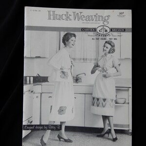 Huck Weaving, 1958 pattern booklet, Cartier Bresson #24, 16 designs by Betsy B, 15 pg, black and white, good condition, Swedish embroidery