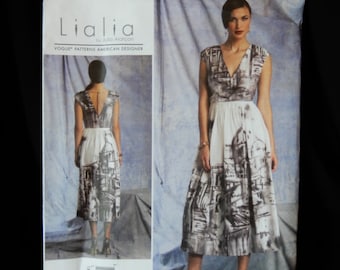 Size 6 to 14, Vogue 1402, Lialia by Julia Alarcon, deep V neck front and back, upper back drawstring, exterior darts, gathered skirt, easy