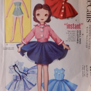 16&quot; tall Betsy McCall rag doll with clothing, McCall&#39;s 2097 from 1956, missing only sole of foot, includes face transfer for embroidery