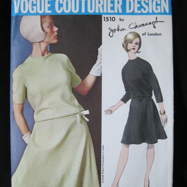 Size 14, Bust 34", Vogue 1510 Couturier Design, John Cavanagh of London, 1 piece bias cut dress, blouson bodice, flared skirt, raglan sleeve