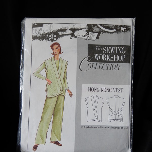 Hong Kong Vest, The Sewing Workshop, size 8 to 22, loose fit, drop shoulder, banded V neck, side slits, back belts, front longer than back