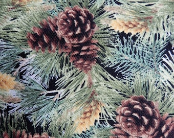 Pine and cones print, James Meger quilting cotton, 44" wide by 1 yard, MHS Licensing, Quilting Treasures, Minnesota wildlife artist, new
