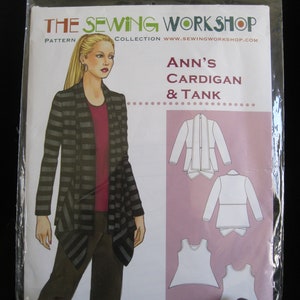 May include: A sewing pattern for a cardigan and tank top. The pattern is called "Ann's Cardigan & Tank" and is from The Sewing Workshop Collection. The pattern includes instructions and diagrams for sewing the garments.
