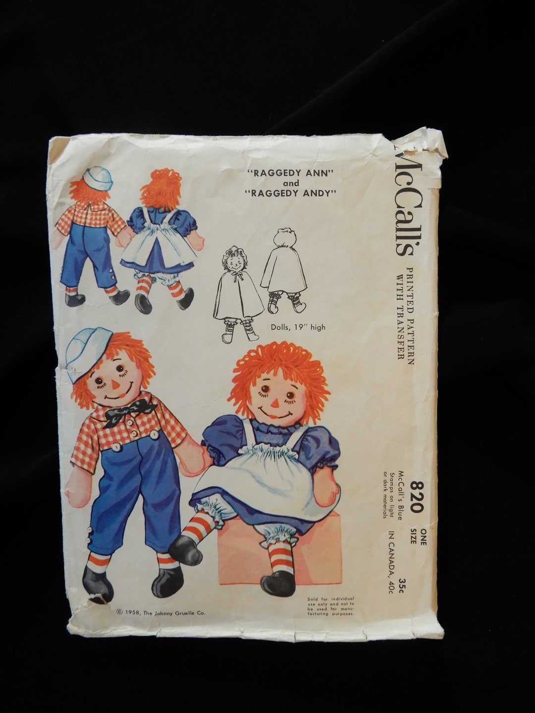 19 Raggedy Ann and Andy Pattern, 1958, Mccall's 820, Complete, Includes ...