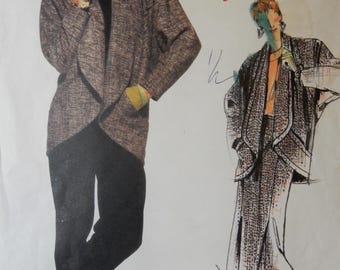 Size 12, Vogue Individualist 1639, 1985, uncut, loose shawl collar jacket with extended shoulders, tapered pants, yoked skirt with pleats