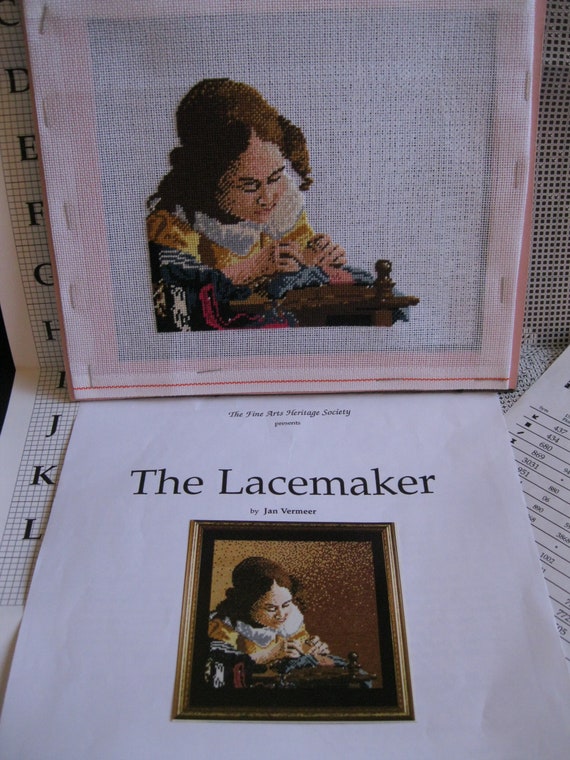 Petit Point Needlepoint, the Lacemaker, Only Background to Finish, 5.5  Square, 22 Count, Jan Vermeer Painting, Fine Arts Heritage Society -   Norway