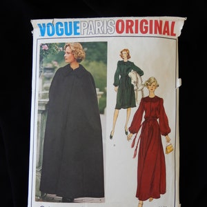 Size 12, Givenchy, Vogue Paris Original 1141, unlined, collared cape, blouson dress with decorative rows of top stitching on yoke and cuffs