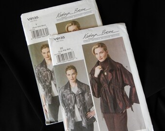 Size 4 - 14 or 16 - 26, Vogue 9135, easy vest, jacket, Kathryn Brenne, casing gathers diagonally under bust, at center back, wing collar