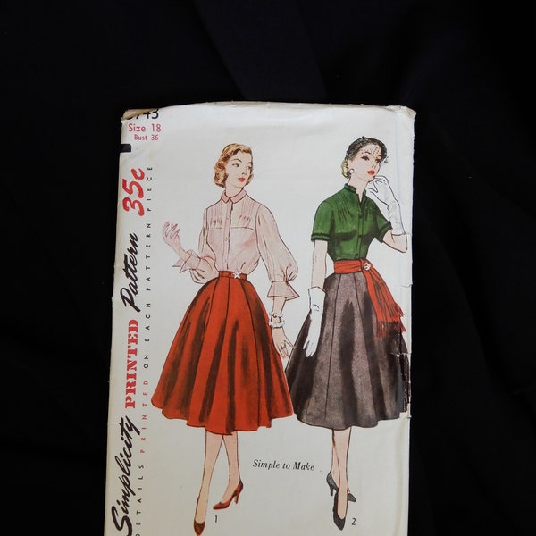 Size 18, bust 36", Simplicity 3743, ten gored skirt, two blouses with pin tucks on upper chest, sleeve and collar options, stud fasteners
