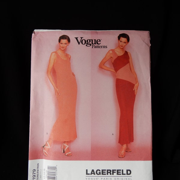 Size 12 - 16, Vogue 1979, Lagerfeld Vogue Paris Original, easy, for moderate stretch knits, neckline and seaming detail options, 2 lengths