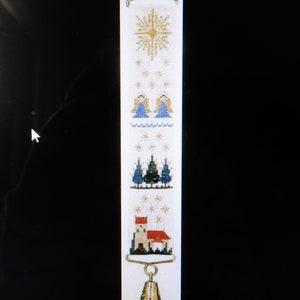 Vintage Mini Bell Pull Pattern, Haandarbejdets Fremme,  from 1965 by Ida Winckler, 2&quot; X 9.25&quot;, black/white chart, #183039 Angels and Church