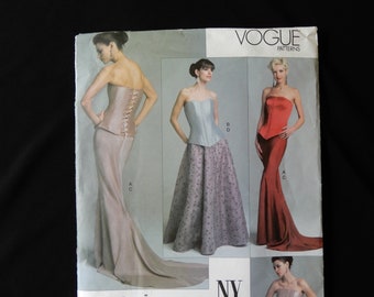 Size 12 - 16, Vogue 2810, NY Collection, two corsets with different necklines and two long skirt styles, 2003, average sewing level, uncut