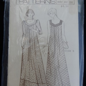 May include: A Paula Patterns 1008B sewing pattern envelope featuring two floor-length dress designs. View A shows a polka dot dress with long sleeves and a square neckline. View B shows a sleeveless plaid dress with a square neckline.