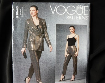 Size 8 to 16 or 16 to 24, Vogue 1716, Badgley Mischka double breasted, belted jacket and cropped straight leg pants, 2020, advanced level
