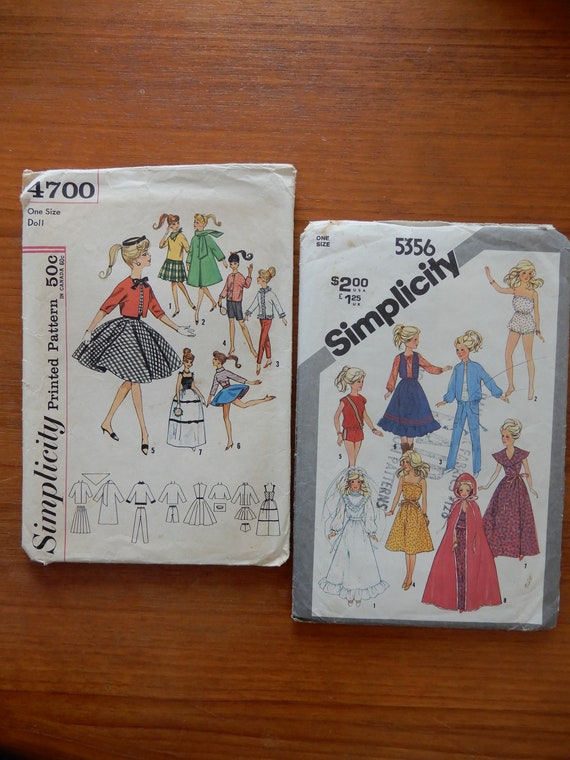 Simplicity 4700 and 5346 Barbie Patterns From the 1960's Etsy