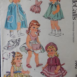 Size 16&quot; - 17&quot; McCall&#39;s 1992 chubby doll clothes sewing pattern for Baby Sue, Saucy Walker, Posie dolls, cut and verified complete, 1955