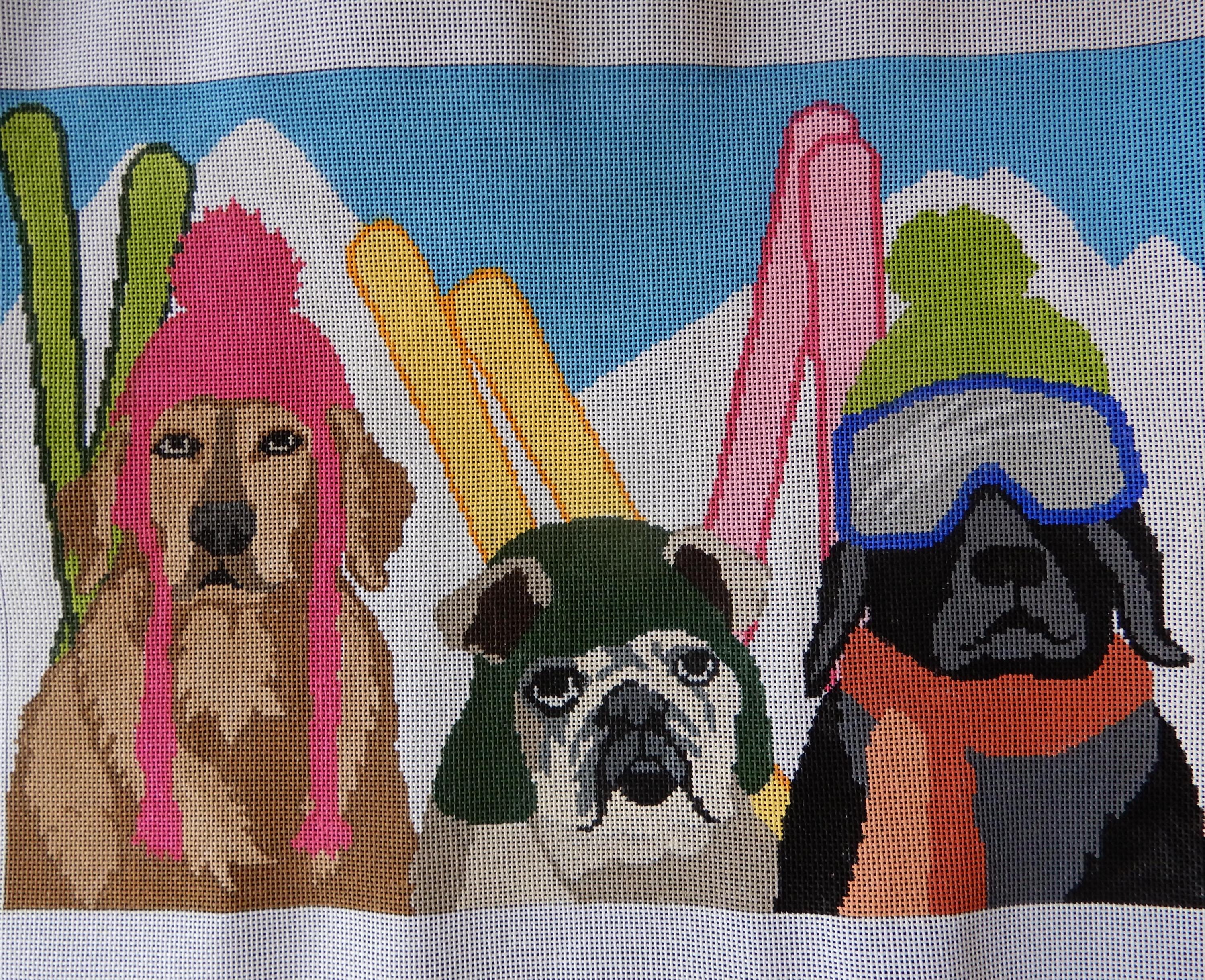 Ski Patrol needlepoint canvas, stitch painted by Liora Manne, 18 count, image 9.5" X 14"