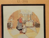 Permin Kit 12-2115, Carl Larsson 39 s Churning Butter, counted cross stitch based on watercolor painting, 10 quot wide circular design, 24 count