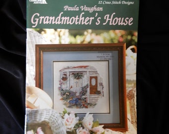 Grandmother's House, Paula Vaughan book 66, Leisure Arts 3054, 12 designs, full color charts, DMC and Anchor floss lists, VG condition, 1998