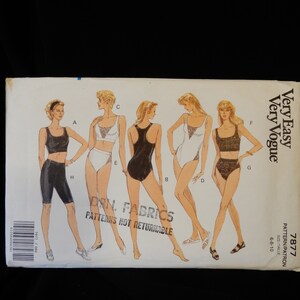 Size 6, 8, 10, Very Easy Very Vogue 7877, for two way stretch knits, tops, shorts, bodysuit, panties, close fitting garments, uncut, 1990