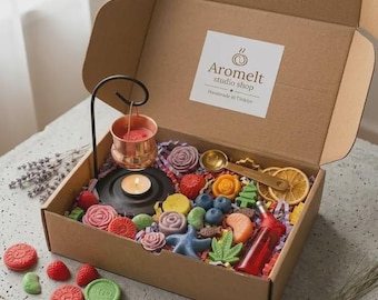 Set regalo di cialde di cera profumata in rame / Scaldacera in rame con cialde di cera di soia fatte a mano / Regalo profumato per la casa / Set di cialde di cera profumata