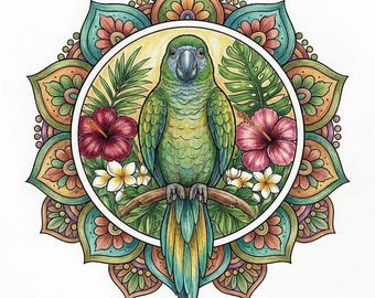 25 Bird Mandala Coloring Pages: Tropical Parrots, Songbirds (Digital Download)