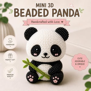 3D Beaded Panda Pattern PDF, Peyote Seed Bead Panda Keychain Charm Tutorial, 3D Beaded Animal, Kawaii Beading Pattern, Gift for Beaders
