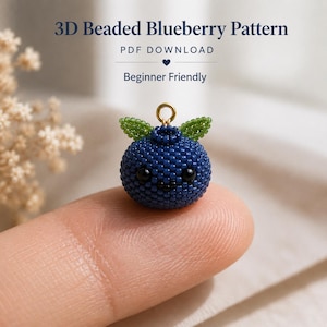 3D Beaded Blueberry Charm Pattern | Peyote Stitch Keychain Tutorial (PDF Download) | Beginner Seed Bead Fruit Bag Charm Craft DIY Gift