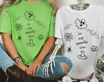 Halloween Shirt Damen | In My Spooky Era T-Shirt mit Doodles | Halloween Outfit für Frauen