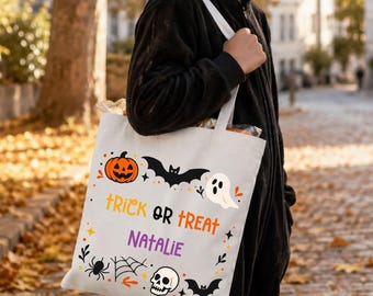 Halloween Tasche personalisiert | Trick or Treat Kindertasche mit Name | Spooky Season Tasche | Halloween Geschenk Kind