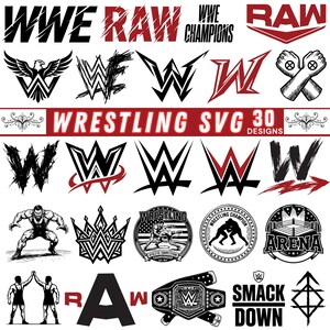 Wrestling-SVG-Bundle, Meisterschaftsgürtel-SVG, Sportlogo-SVG, WWE RAW, Wrestling-Monogramm, Cricut Silhouette, Schneidedateien, Digitaler Download