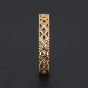 Vintage Infinity Twist Lab Grown Diamond Wedding Band, Vintage Openwork Milgrain Ring, 14K Gold Infinity Knot Lab Diamond Wedding Band