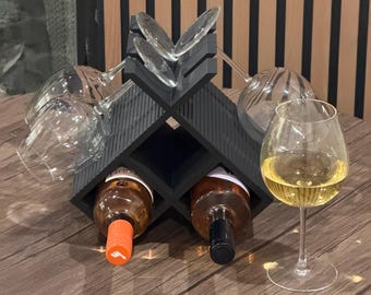 Modern Wine Rack with Glass Holder
