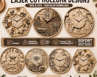 7 Laser Cut Clock SVG Bundle | XCS Files for xTool S1 & M1 | Wall Clock SVG | Glowforge | LightBurn | Digital Download