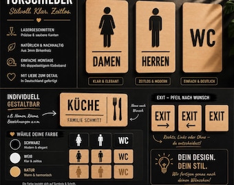 Türschild Holz personalisiert | WC, Küche, Büro, Garage, Eingang | 3mm Birkenholz