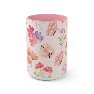 Pink Floral Mug, Botanical, Flower Lover Mug, Spring Aesthetic Drinkware | Floral Daisy Coffee Tea Cup