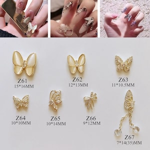 1PC Luxury Gold Zircon Stone Different Shapes Butterfly Bow Metal Charms Metal Deco Charms Nail Art Z61-67