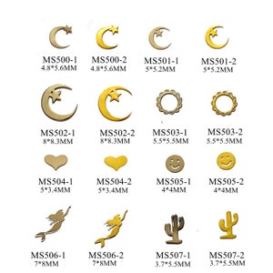 100pcs/bag Silver and Gold non-adhesive Soft Metal Sticker Moon Mermaid Heart Shape Nail Art Decoration M35