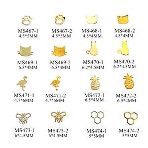 100pcs/bag Silver and Gold non-adhesive Soft Metal Sticker Paw Cat Pineapple Bee Shape Nail Art Decoration M31