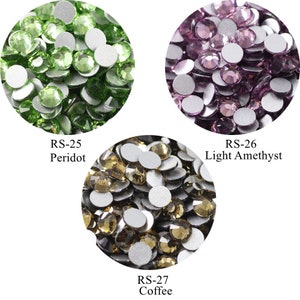 100pcs/bag Flatblack Crystal Nail Art Rhinestone Peridot Light Amethyst Coffee Rhinestone SS3-SS20