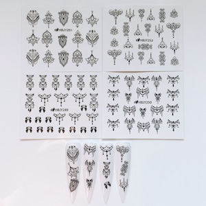 1pc Black Cute Nail Art Sticker Sheet Old Fashion Net Drop Shape Adhesive Sticker Sheet HBJY249-252