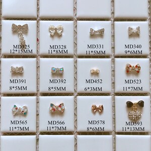 5pcs Fancy Metal 3d Charms Metal Decoration with Rhinestone Bow with Pearls and Rhinestone Nail Art Decoration Cellphone Decoration