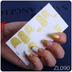1 szt. Arkusz naklejek Nail Art Full-Cover 14 tipsów Naklejka na paznokcie z mini pilnikiem ZL081-090