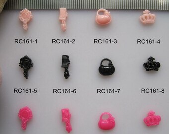 30pcs/bag Mirror Handbag Comb Crown Resin Cartoon Deco Nail Art Decoration Nail DIY Deco RC161