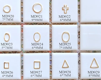 30pcs/bag Gold Color Geometric Shapes Metal Deco Circle Cross Oval Triangle Nail Art Decoration DIY Accessory