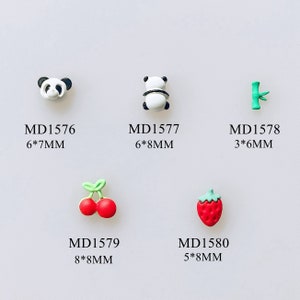 5pcs Metal 3d Charms Metal Decoration Panda Bamboo Cherry Strawberry Decoration MD1576-1580