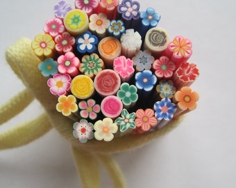 100pcs/bag 5mm Mixed Flower Shape Clay Cane Fancy Nail Art Polymer Clay Cane