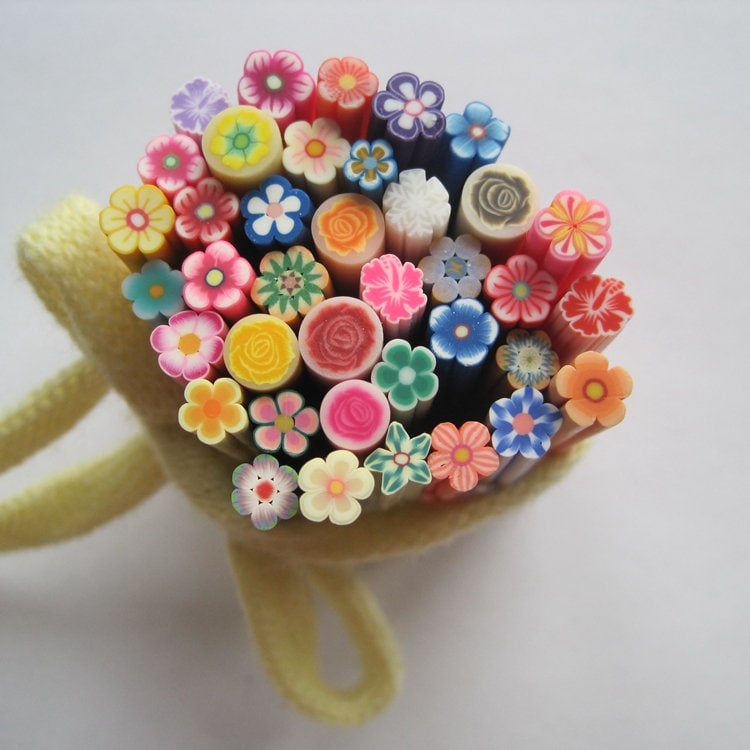 100pcs/bag 5mm Mixed Flower Shape Clay Cane Fancy Nail Art Polymer Clay Cane